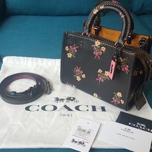 Coach Rogue 17 Black Floral Bow Crossbody no.26835